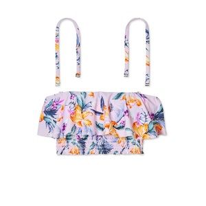 $5 Lavender Floral Smocked Flounce Bandeau Bikini